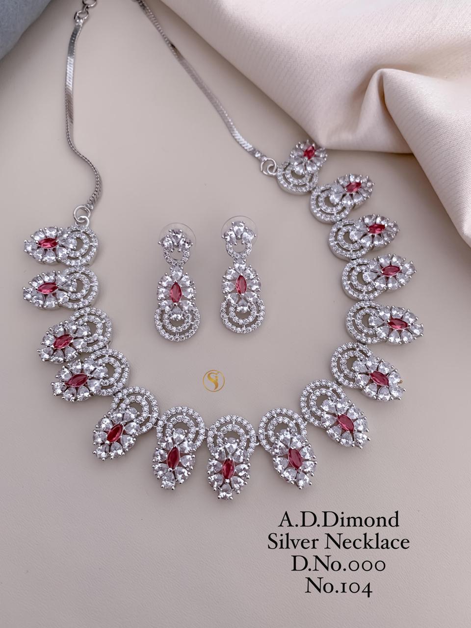 1040 AD Diamond Silver Wedding Wear Necklace Set Wholesale Price In Surat
